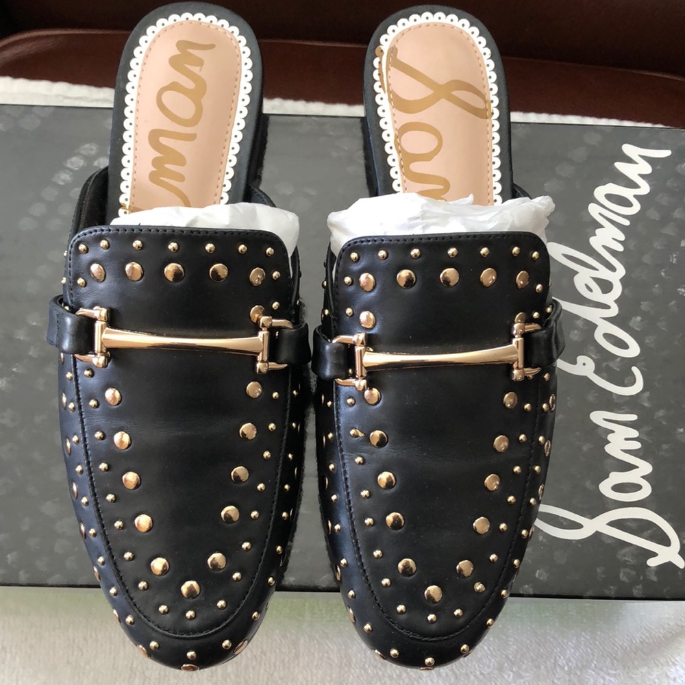 Sam Edelman Marilyn gold-studded black mules
